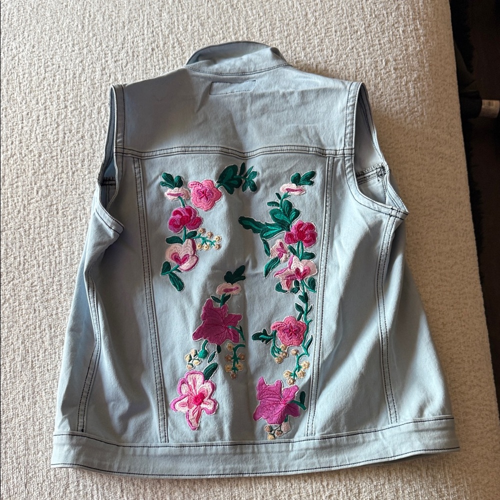 Embroidered Floral Denim Vest